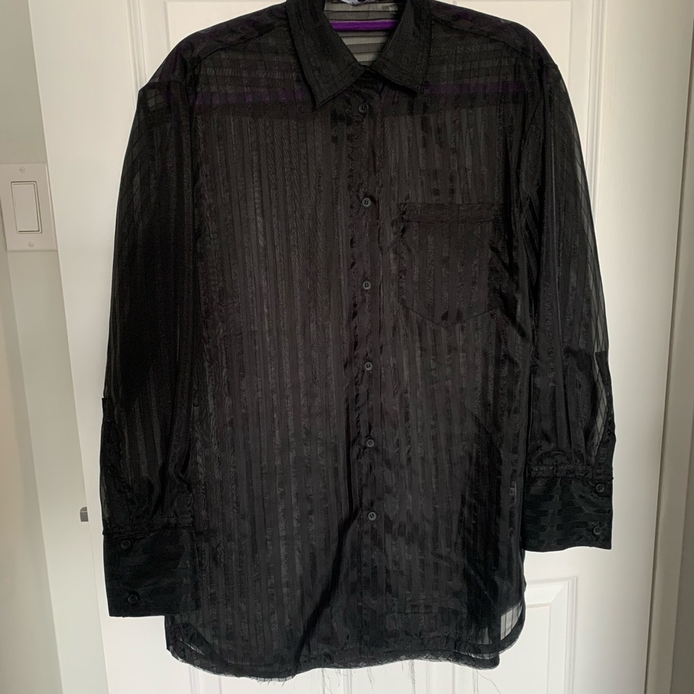 Black Sheer Striped Button-Up Oversized Shirt